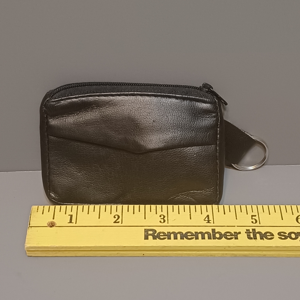 Black Leather-like Coin Purse ID Holder w/Key Chain